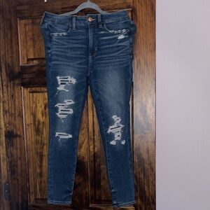 American Eagle Outfitters Dark Blue Distressed Skinny Jeans